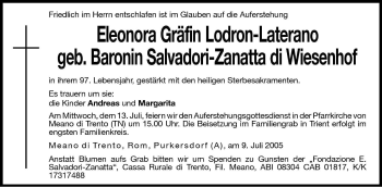 Traueranzeige von Eleonora Lodron-Laterano von Dolomiten