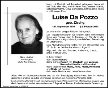Traueranzeige von Luise Da Pozzo von Dolomiten