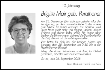 Traueranzeige von Brigitte Mair von Dolomiten