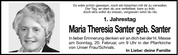 Traueranzeige von Maria Theresia Santer von Dolomiten