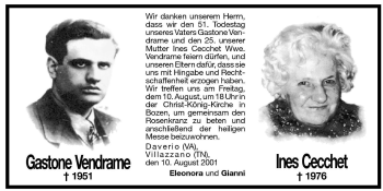 Traueranzeige von Gastone Vendrame von Dolomiten