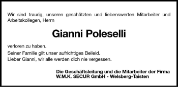 Traueranzeige von Gianni Poleselli von Dolomiten