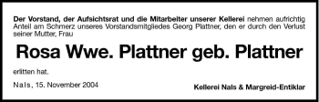 Traueranzeige von Rosa Plattner von Dolomiten