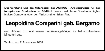 Traueranzeige von Leopoldina Comperini von Dolomiten