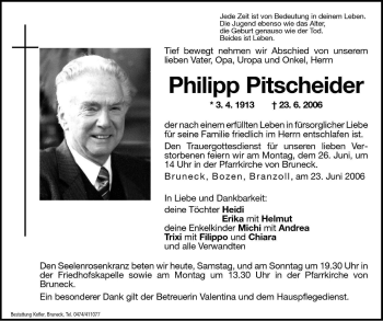 Traueranzeige von Philipp Pitscheider von Dolomiten