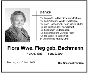 Traueranzeige von Flora Fieg von Dolomiten