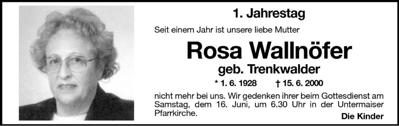  Traueranzeige für Rosa Wallnöfer vom 14.06.2001 aus Dolomiten