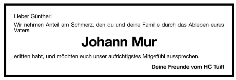  Traueranzeige für Johann Mur vom 03.09.2001 aus Dolomiten