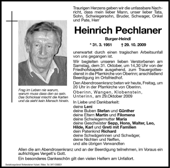 Traueranzeige von Heinrich Pechlaner von Dolomiten