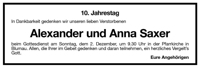  Traueranzeige für Alexander Saxer vom 01.12.2001 aus Dolomiten