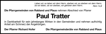 Traueranzeige von Paul Tratter von Dolomiten