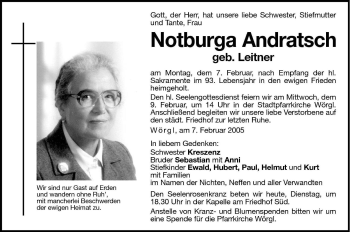 Traueranzeige von Notburga Andratsch von Dolomiten