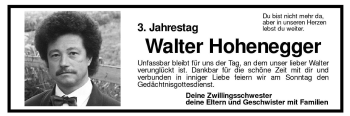 Traueranzeige von Walter Hohenegger von Dolomiten
