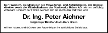 Traueranzeige von Peter Paul Aichner von Dolomiten