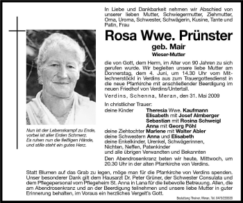 Traueranzeige von Rosa Prünster von Dolomiten