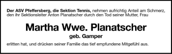 Traueranzeige von Martha Planatscher von Dolomiten