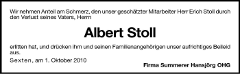 Traueranzeige von Albert Stoll von Dolomiten