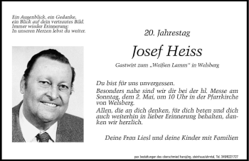 Traueranzeige von Josef Heiss von Dolomiten
