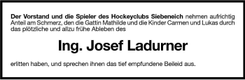 Traueranzeige von Josef Ladurner von Dolomiten