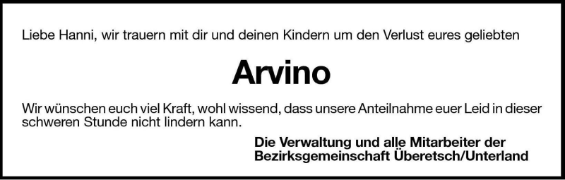  Traueranzeige für Arvino  vom 06.05.2004 aus Dolomiten