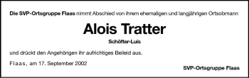 Traueranzeige von Alois Tratter von Dolomiten