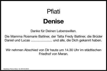 Traueranzeige von Denise Batliner von Dolomiten