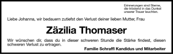 Traueranzeige von Zäzilia Thomaser von Dolomiten