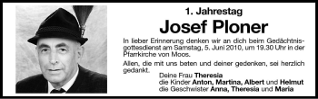 Traueranzeige von Josef Ploner von Dolomiten