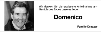 Traueranzeige von Domenico Drazzer von Dolomiten