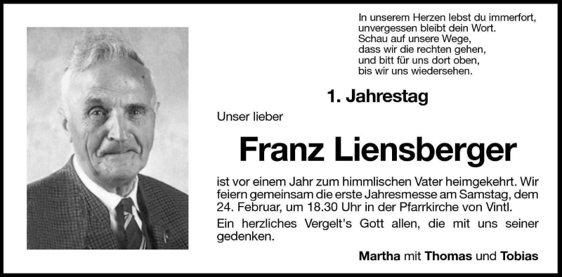  Traueranzeige für Franz Liensberger vom 23.02.2007 aus Dolomiten