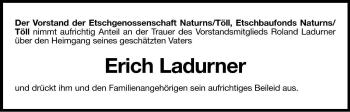 Traueranzeige von Erich Ladurner von Dolomiten
