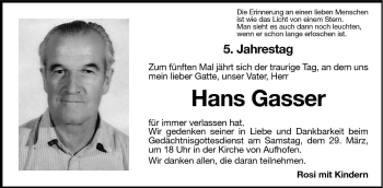 Traueranzeige von Hans Gasser von Dolomiten