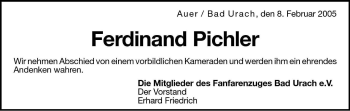 Traueranzeige von Ferdinand Pichler von Dolomiten