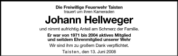 Traueranzeige von Johann Hellweger von Dolomiten