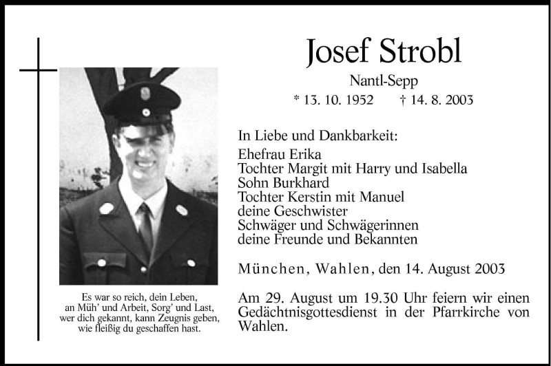  Traueranzeige für Josef Strobl vom 19.08.2003 aus Dolomiten