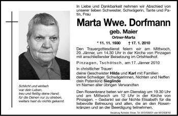 Traueranzeige von Marta Dorfmann von Dolomiten