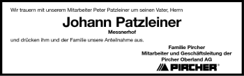 Traueranzeige von Johann Patzleiner von Dolomiten