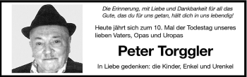 Traueranzeige von Peter Torggler von Dolomiten