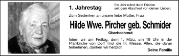 Traueranzeige von Hilde Pircher von Dolomiten
