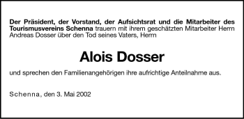 Traueranzeige von Alois Dosser von Dolomiten