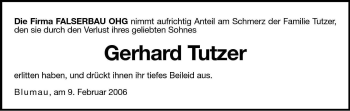 Traueranzeige von Gerhard Tutzer von Dolomiten
