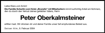 Traueranzeige von Peter Oberkalmsteiner von Dolomiten