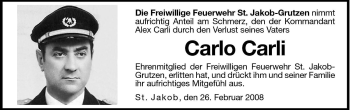 Traueranzeige von Carlo Carli von Dolomiten