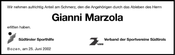 Traueranzeige von Gianni Marzola von Dolomiten