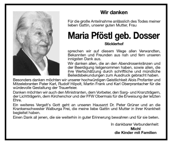 Traueranzeige von Maria Pföstl von Dolomiten