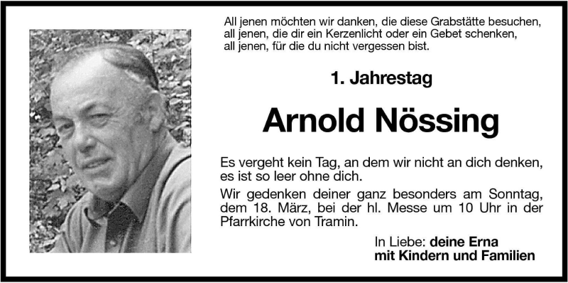  Traueranzeige für Arnold Nössing vom 16.03.2001 aus Dolomiten