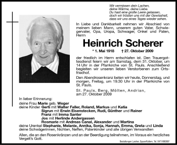 Traueranzeige von Heinrich Scherer von Dolomiten