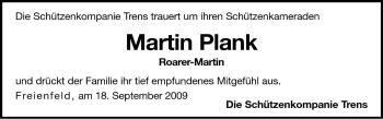 Traueranzeige von Martin Plank von Dolomiten