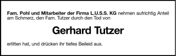Traueranzeige von Gerhard Tutzer von Dolomiten