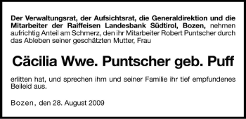 Traueranzeige von Cäcilia Puntscher von Dolomiten